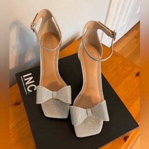 INC Silver Glitter Bow Evening Sandals